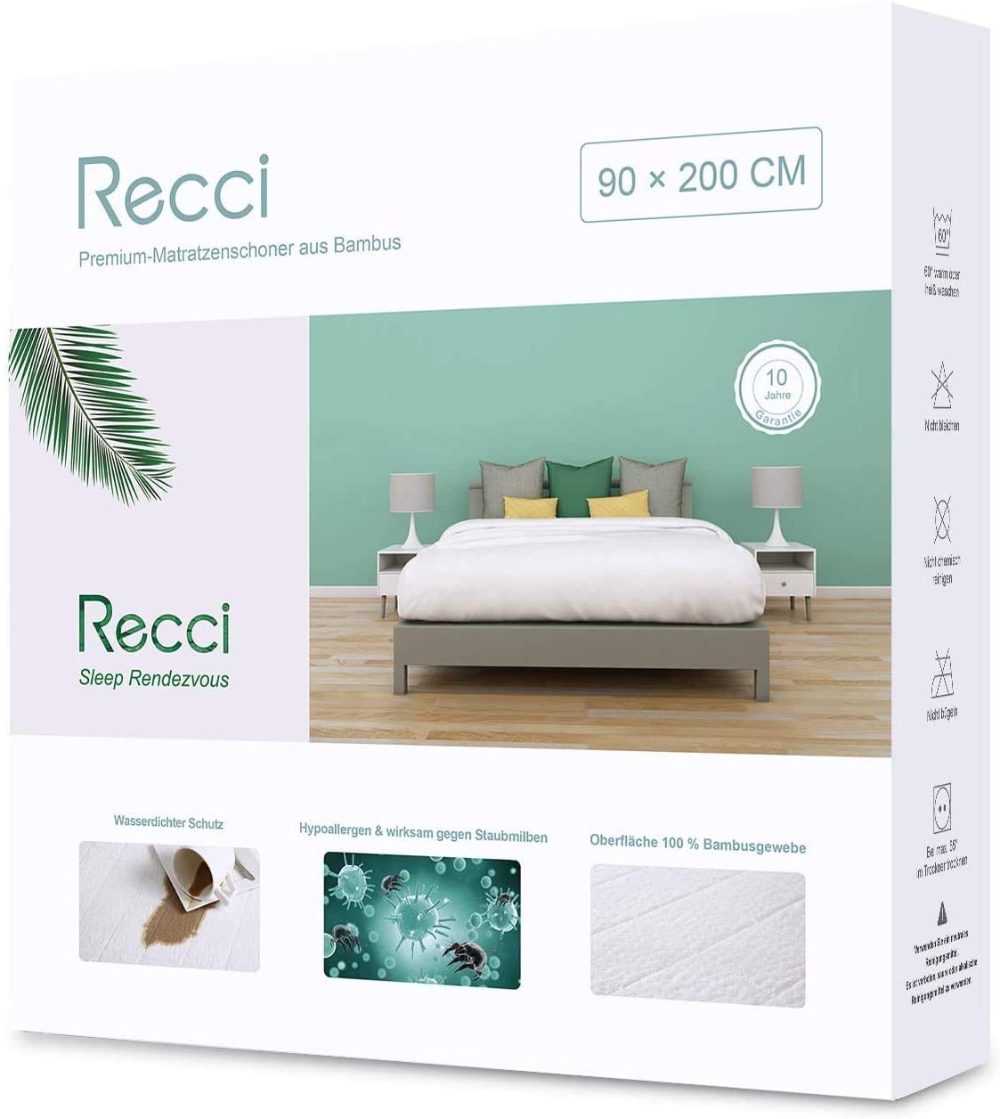 RECCI bambu su geçirmez yatak koruyucu, nefes alabilen