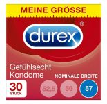Durex Gefühlsecht Extra Groß – “Meine Größe” Kondome – XXL Kondome mit 57 mm – 30er Pack (3 x 10 Stück)