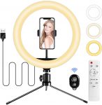 BESTOPE Ringlicht 10″ Selfie Ringleuchte mit 2 Fernbedienungen 10 Farbtemperaturen 10 Helligkeitsstufen