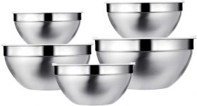 ZWOOS Rührschüsseln mit Deckel 5-teilig, Salatschüsseln 1,3L/2L/2,5L/3,25L/3,75L – Edelstahlschüsseln, Servierschüssel, Stapelbar