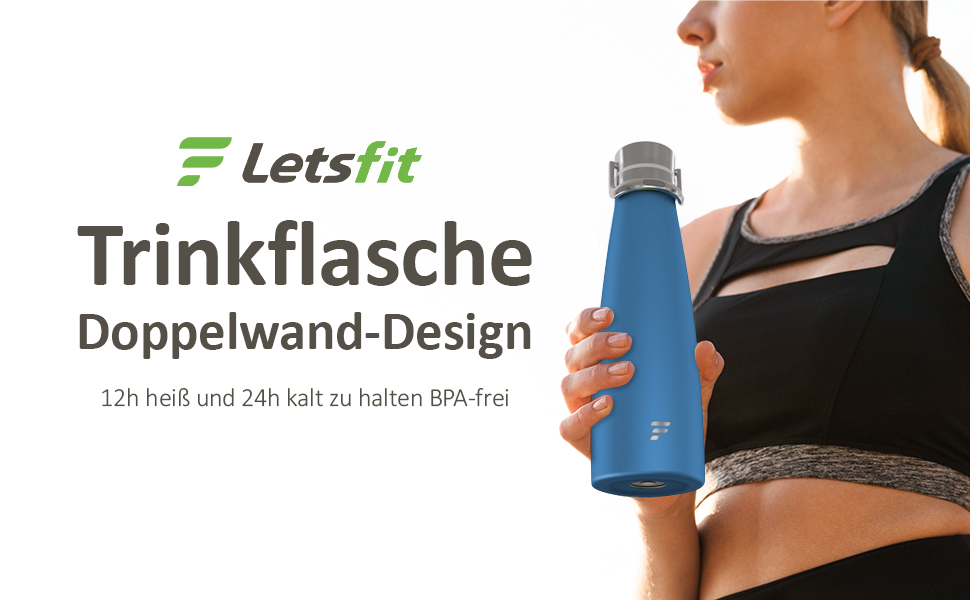Letsfit Edelstahl Trinkflasche 24 Std. Kalt und 12 Std. Heiß, 475ml Thermosflasche BPA-Freie Auslaufsichere Vakumm Trinkflaschen