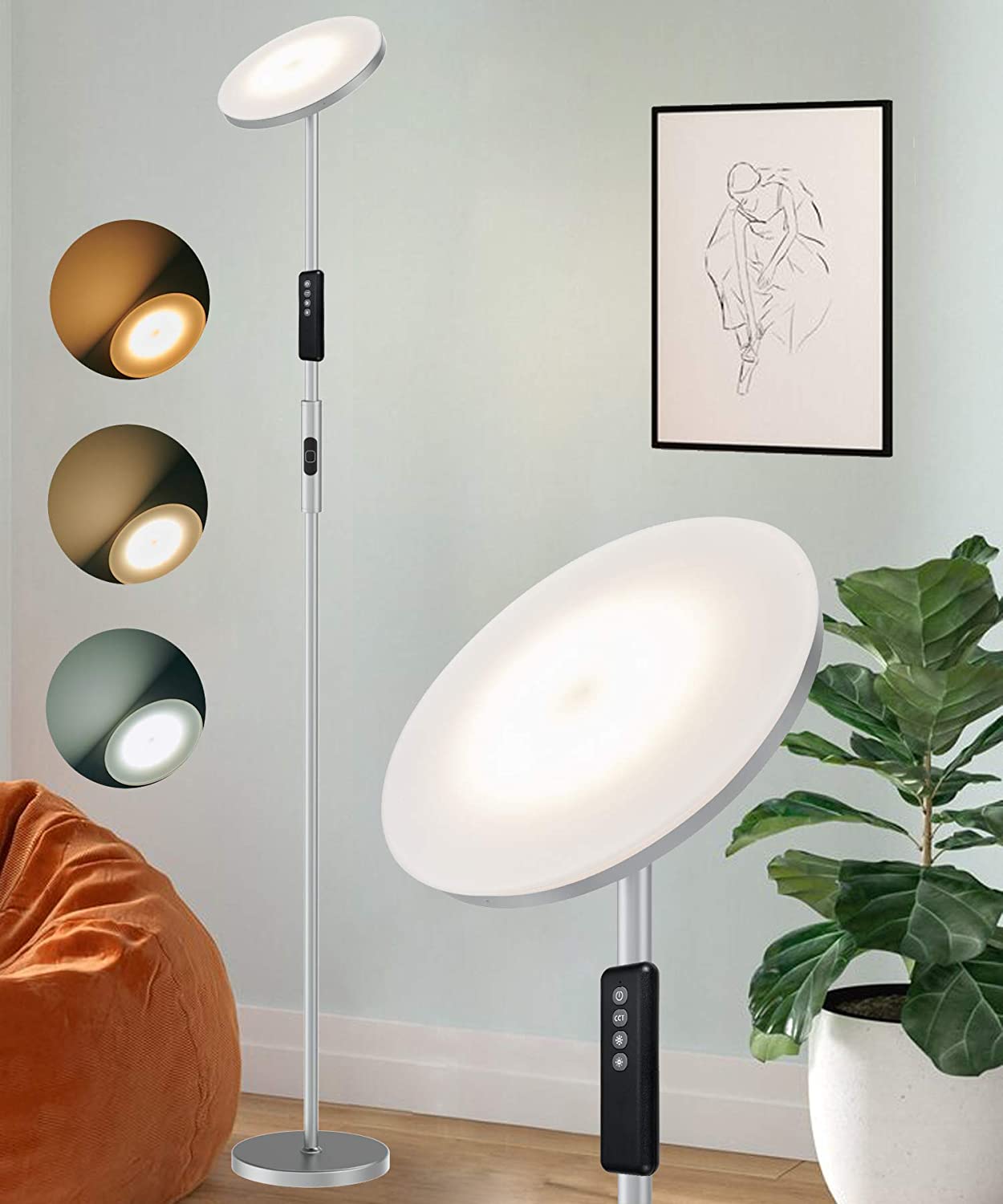 Anten 30W mat açık gri LED zemin lambası kısılabilir, uzaktan kumandalı