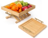 JSVER Obstkorb Bambus,2 IN 1 Multifunktional Obst Etagere