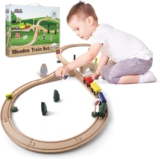 Play Build Holzeisenbahn Set Für Kinder – 35-Teiliges Komplettes Holz Eisenbahnen Set
