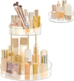 SONGMICS Make-up Organizer drehbar, mit extra Tablett Oben, Kosmetik-Organizer rund 2 Ebenen
