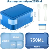 Brotdose Kinder mit Fächern, 1550ml Bento Box Lunchbox für Kinder Erwachsene