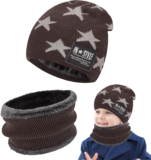 LXYYDS Kinder Wintermütze, Kinder Winter Warm Beanie Mütze und Mütze Loop Schal Set