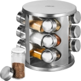 STONELINE Gewürzregal Stehend mit 12 Gewürzgläser, Edelstahl Glas Gewürzkarussell 360° Drehbar