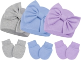 PONCEAU Neugeborenes Baby Mütze und Handschuhe Set Baumwolle   3er Set