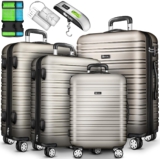 tillvex® Reisekoffer Set 4-teilig mit Gepäckwaage, Koffergurte und Kofferanhänger