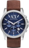 A|X Armani Exchange Stainless Steel Watch with Blue Dial and Brown Leather Strap