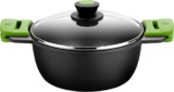 BRA Prior Hohe Kasserolle mit Glasdeckel und Silikongriffen Ohne Zubehör, Aluminium, schwarz, 20 cm