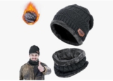 DONGSZQ 2 in 1 Winter Beanie Hut, Schal, Winter Warm Mütze und Loop Schal Set