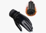 CAOZITOU Handschuhe Herren Winter, PU-Lederhandschuhe Thermo Warme Fleece