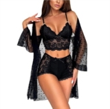 RSLOVE Sexy Dessous Set für Damen – Spitzen Unterwäsche Morgenmantel mit BH und Höschen