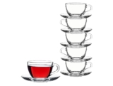 Pasabahce 97948 Basic, 6 Tassen mit 6 Untertellern, für Tee, Kaffee, Cappuccino, für 6 Personen transparent