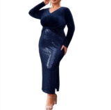 Hanna Nikole Damen Übergröße Kleid Samt Pailletten V-Ausschnitt