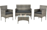 Juskys Polyrattan Sitzgruppe Fort Myers 4 Personen mit 2er Sofa, 2 Stühle, Tisch & Sitzkissen