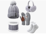 Lvefyti 5 Stück Mütze Schal Handschuhe Ohrwärmer und Socken Set