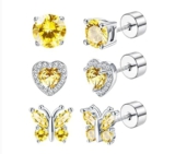JeryWe 3 Paar 20G Geburtsstein Ohrstecker Silber 925