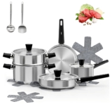 14-teiliges Edelstahl Topf und Pfannen Set, Induktions Topfset