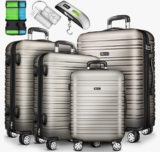tillvex® Reisekoffer Set 4-teilig mit Gepäckwaage, Koffergurte und Kofferanhänger